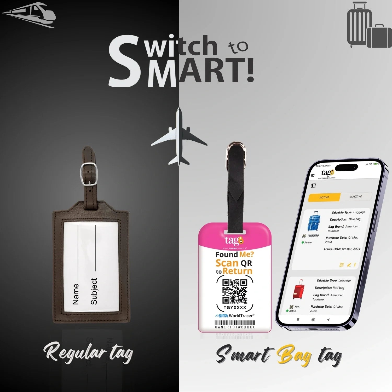 QR tag for bag with initial O