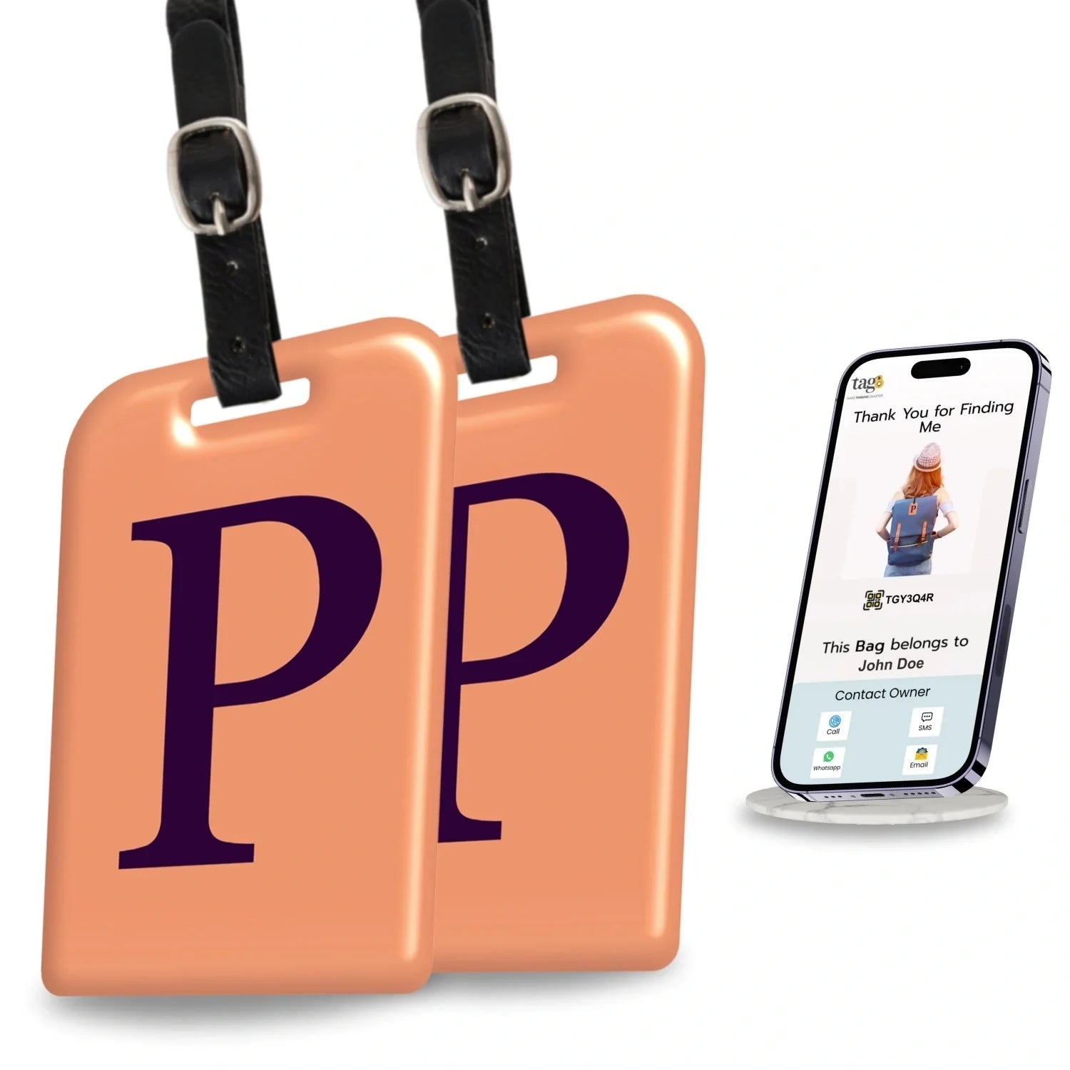 QR tag for bag with initial P