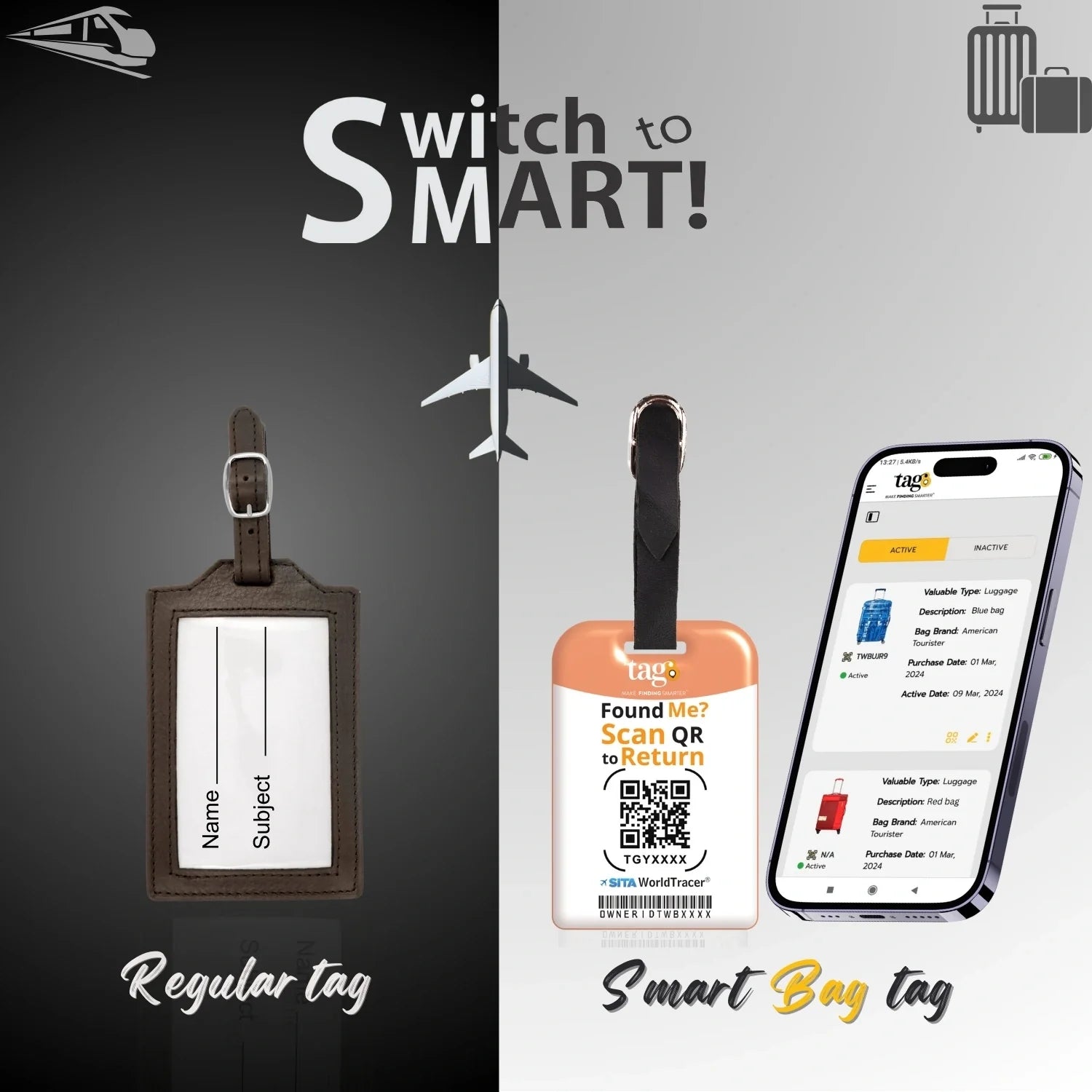 QR tag for bag with initial P