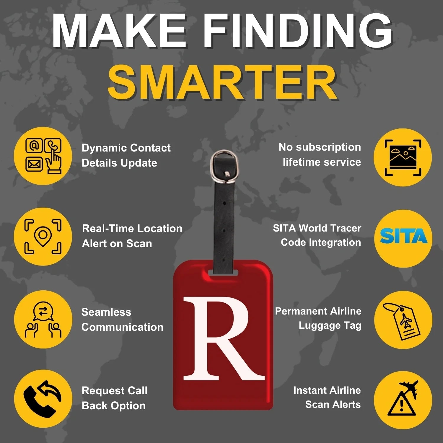 QR tag for bag with initial R
