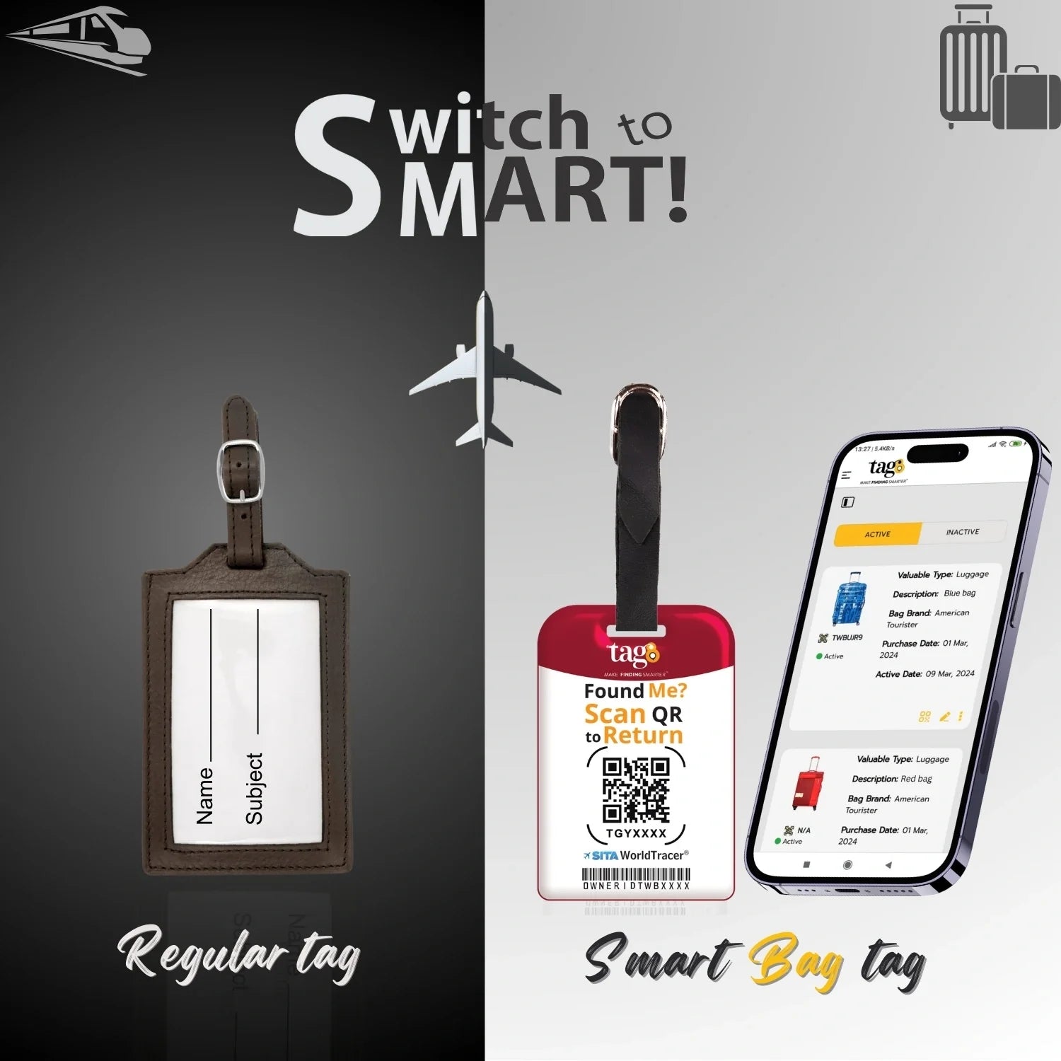  QR tag for bag with initial V