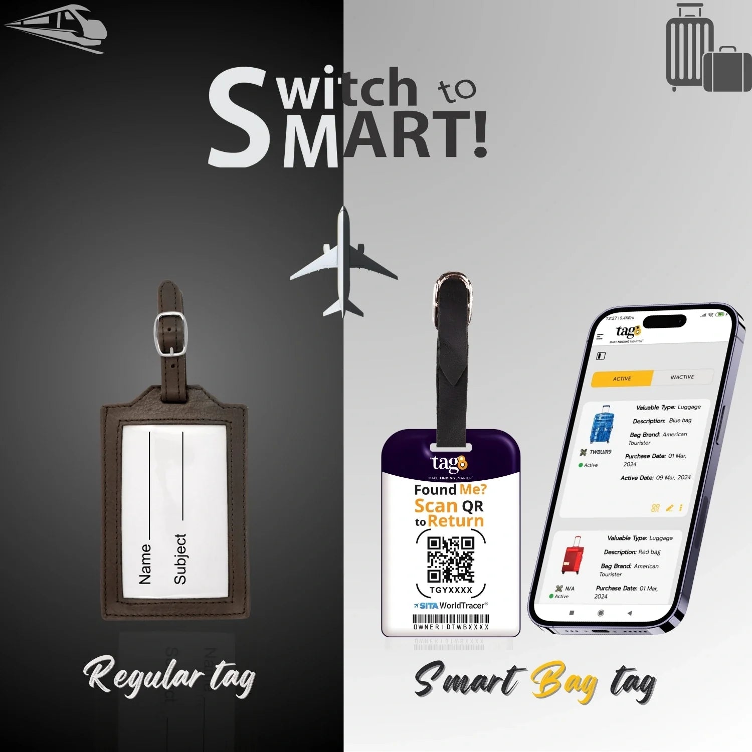 QR tag for bag with initial Y
