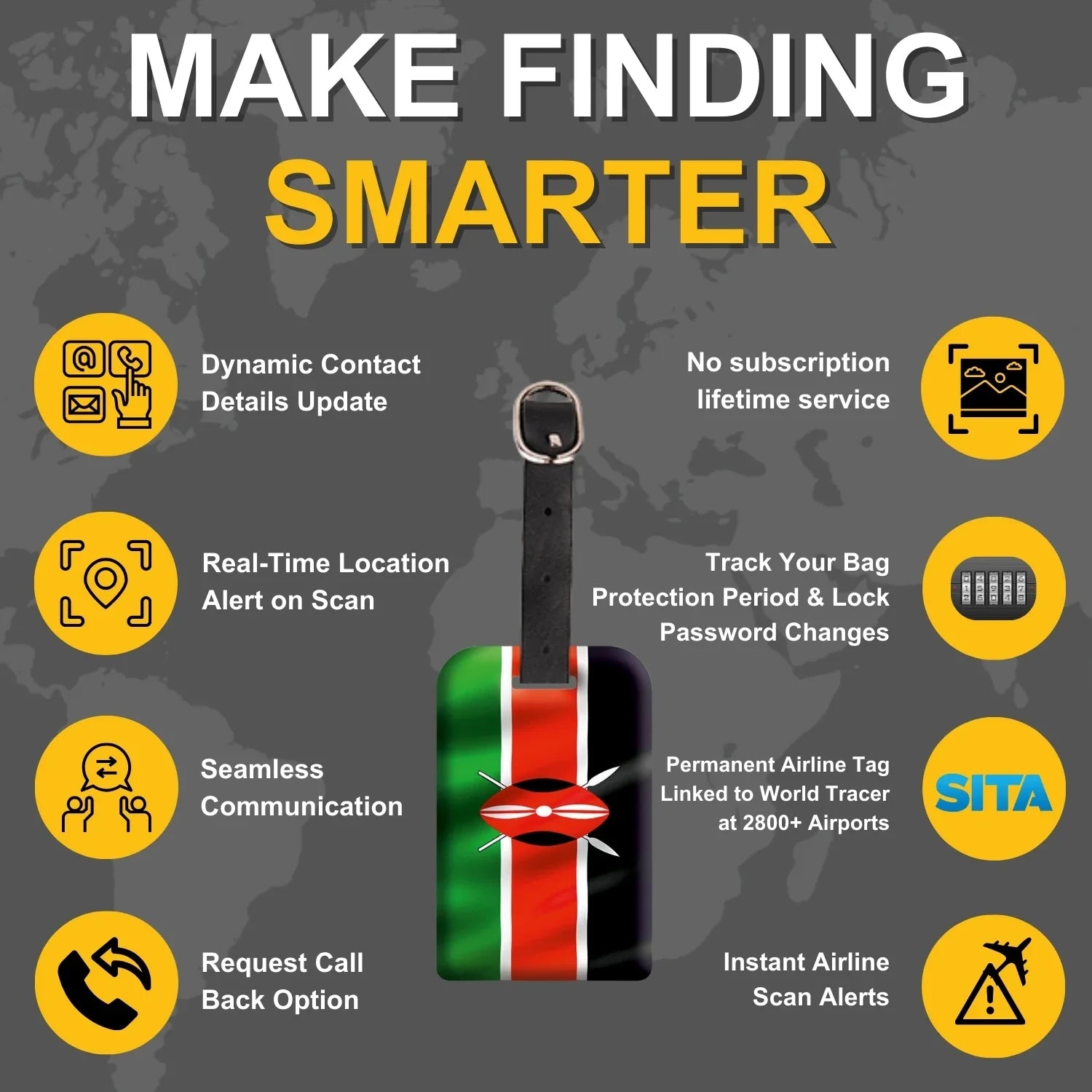 Kenya QR Bag Tag by tag8 with secure QR code