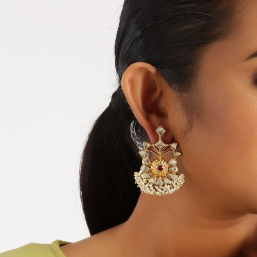 Kundan Pearl Drop Silver Earrings Earrings - By Unniyarcha - Original Manufacturers of Silver Jewelry, Gold Plated Jewellery, Fashion Jewellery and Personalized Soul Bands and Personalized Jewelry