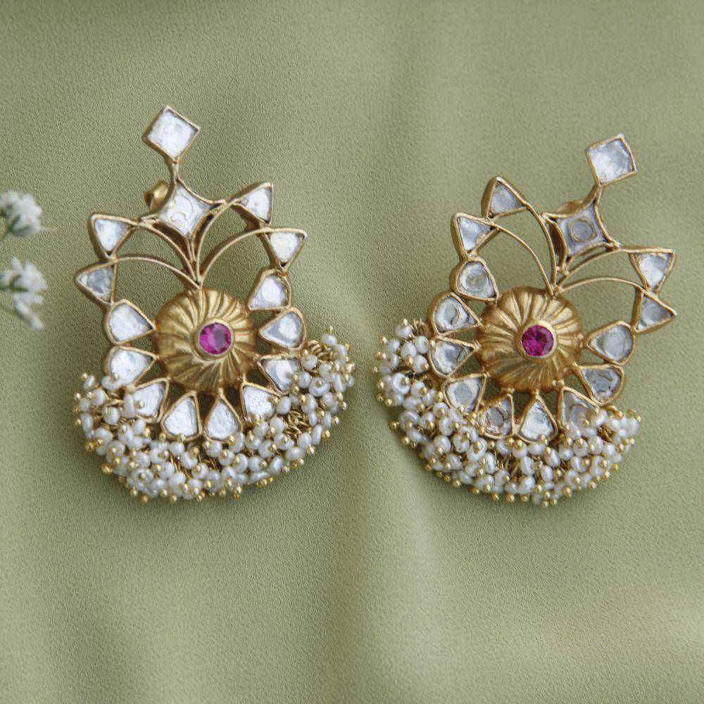 Kundan Pearl Drop Silver Earrings Earrings - By Unniyarcha - Original Manufacturers of Silver Jewelry, Gold Plated Jewellery, Fashion Jewellery and Personalized Soul Bands and Personalized Jewelry