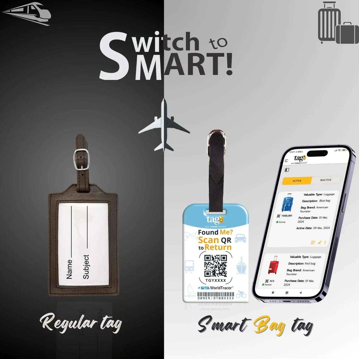 London QR Bag Tag by tag8 for secure tracking