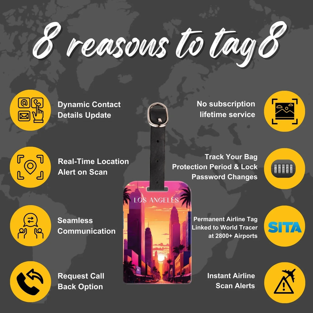 Los Angeles QR Bag Tag by tag8 for travel tracking