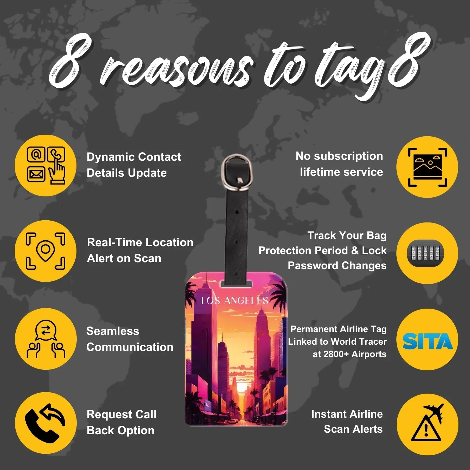 Los Angeles QR Bag Tag by tag8 for travel tracking