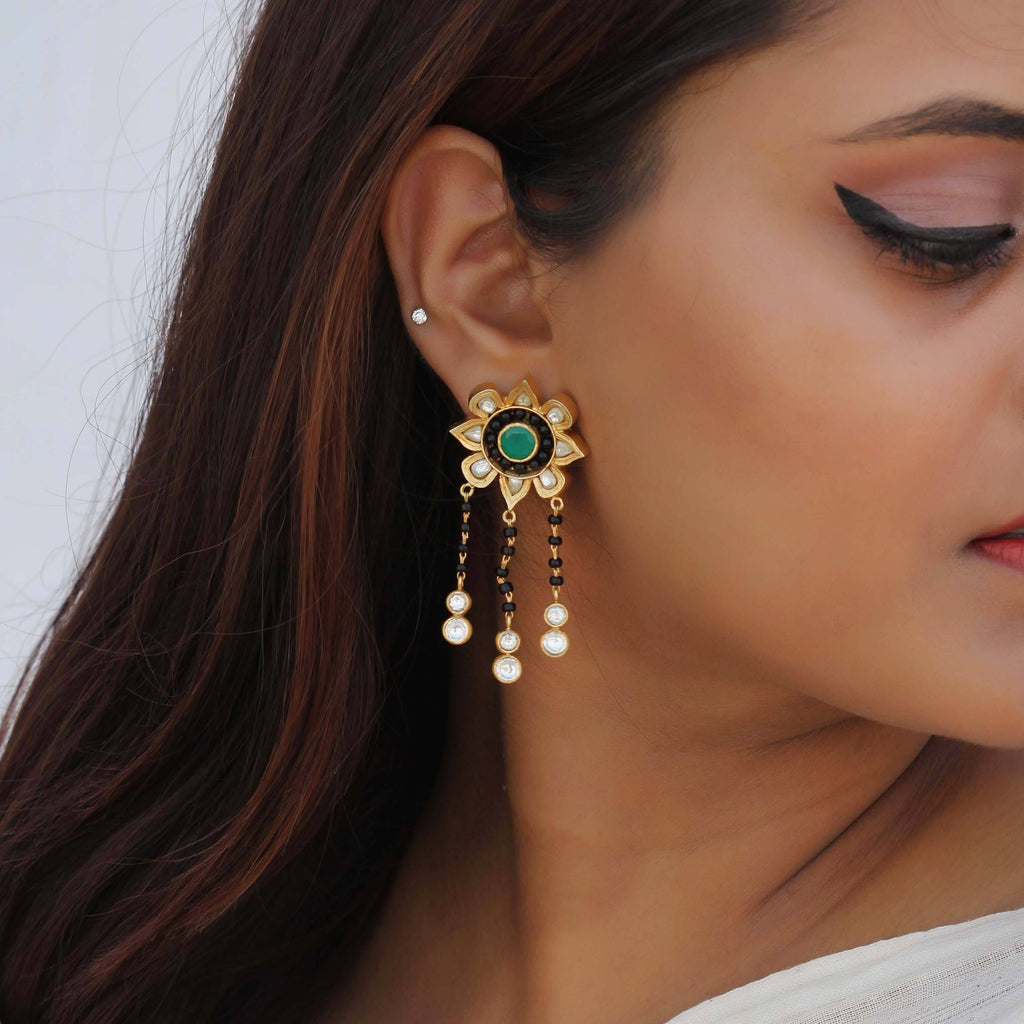 Majestic green stone mangalsutra earring Earrings - By Unniyarcha - Original Manufacturers of Silver Jewelry, Gold Plated Jewellery, Fashion Jewellery and Personalized Soul Bands and Personalized Jewelry