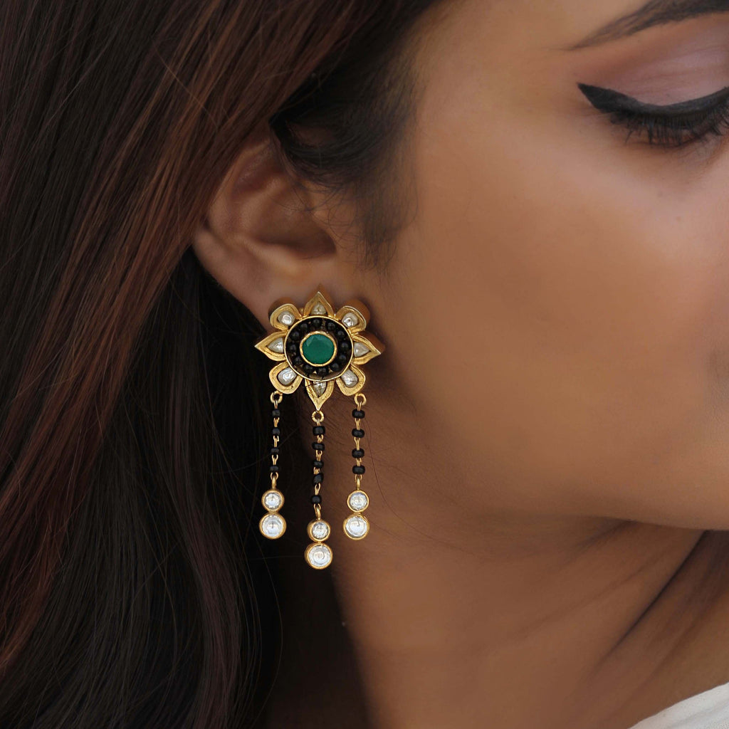 Majestic green stone mangalsutra earring Earrings - By Unniyarcha - Original Manufacturers of Silver Jewelry, Gold Plated Jewellery, Fashion Jewellery and Personalized Soul Bands and Personalized Jewelry