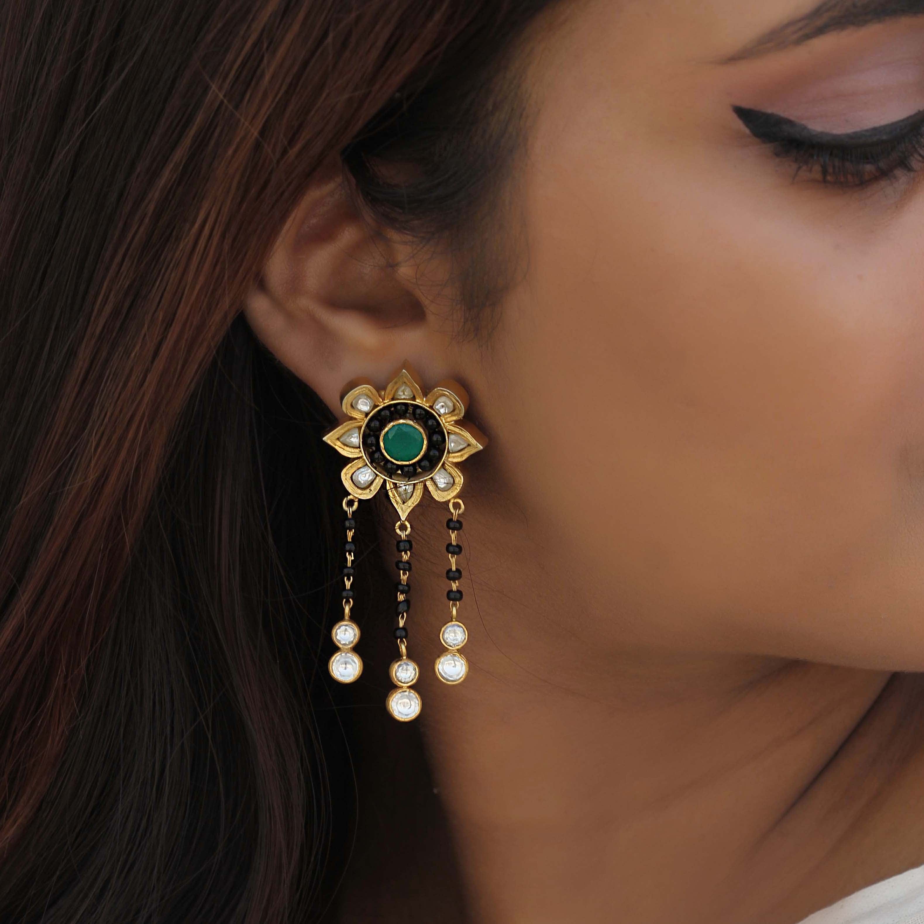 Majestic green stone mangalsutra earring Earrings - By Unniyarcha - Original Manufacturers of Silver Jewelry, Gold Plated Jewellery, Fashion Jewellery and Personalized Soul Bands and Personalized Jewelry