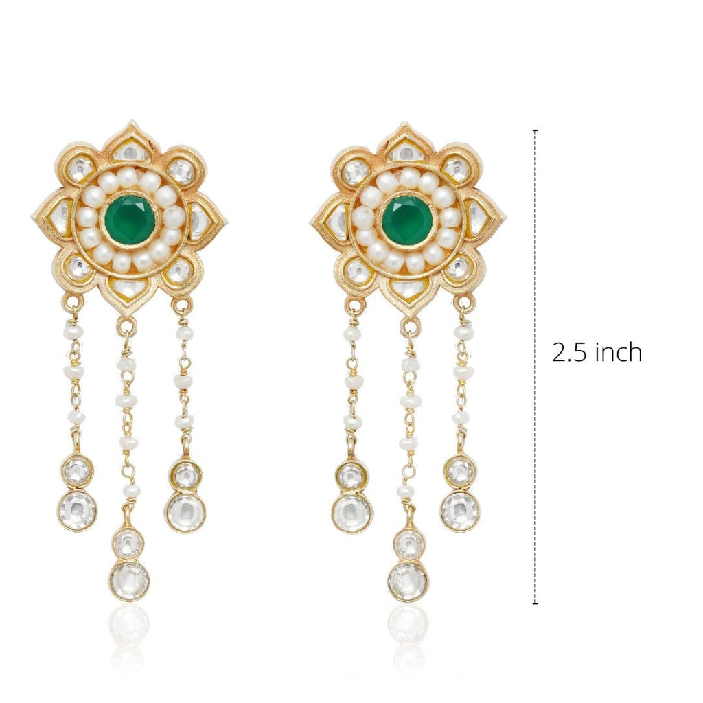 Majestic White Pearl Earrings with Green stone Earrings - By Unniyarcha - Original Manufacturers of Silver Jewelry, Gold Plated Jewellery, Fashion Jewellery and Personalized Soul Bands and Personalized Jewelry