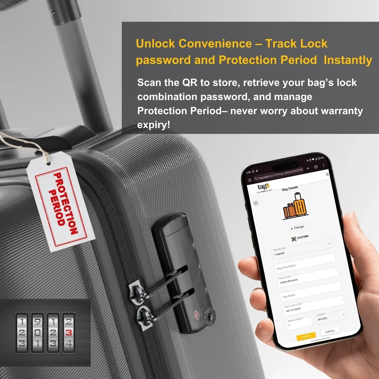 Monaco QR Bag Tag by tag8 for luggage tracking