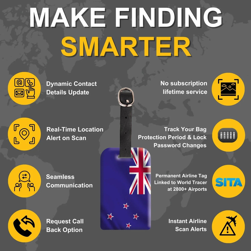 New Zealand QR Bag Tag by tag8 for secure luggage tracking