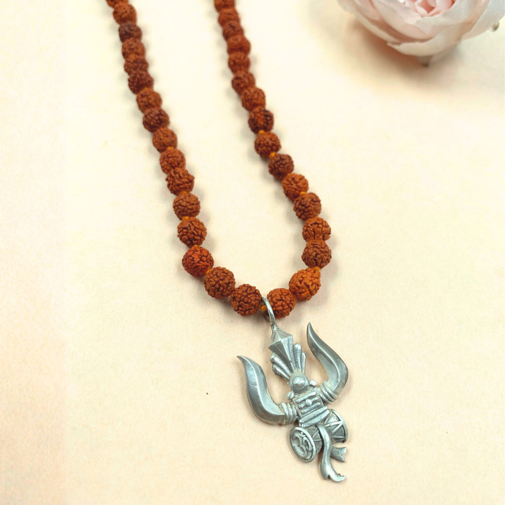 Silver Lord Shiva Pendant Rudraksha Mala