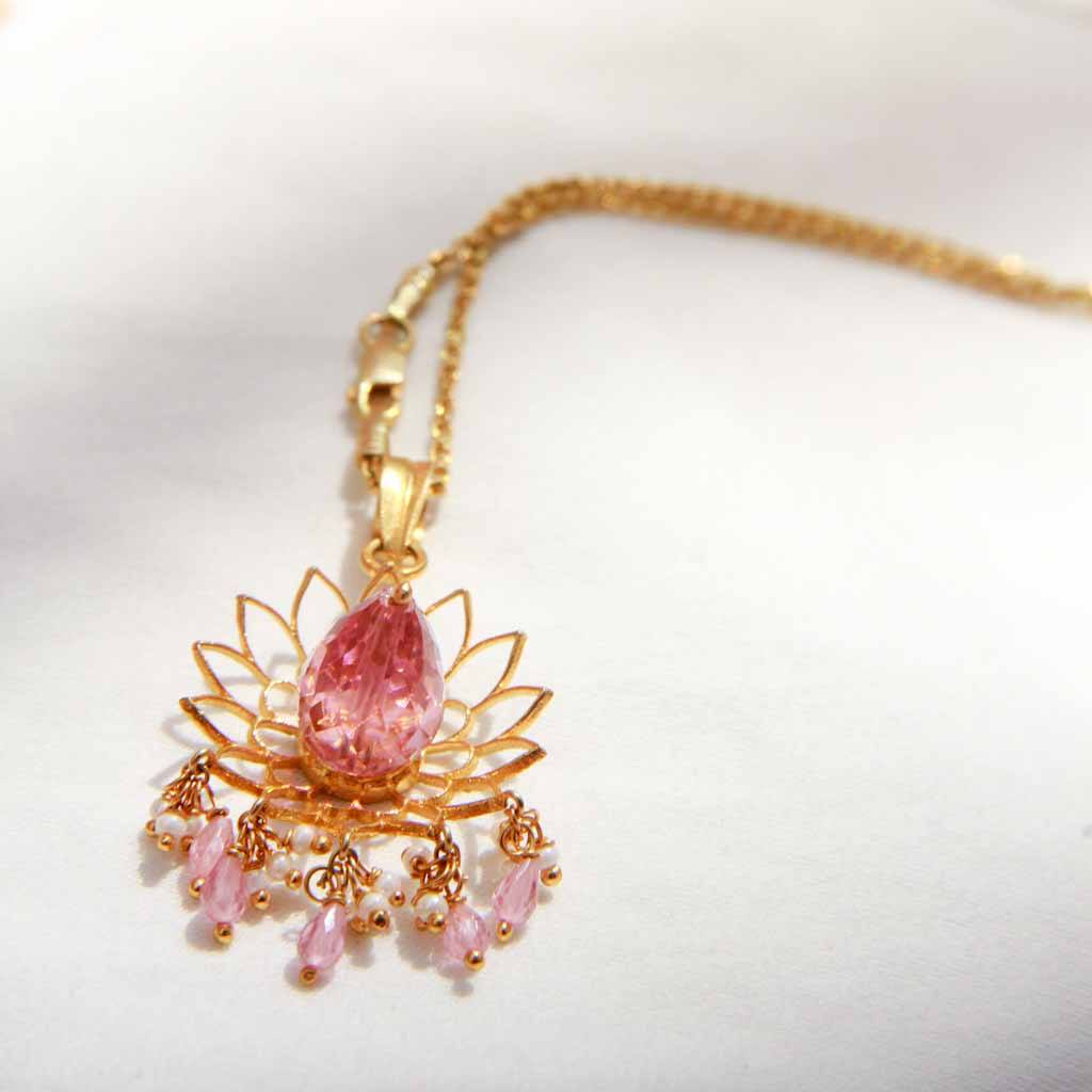Pink Zircon Gold Plated Silver Pendant Necklaces - By Unniyarcha - Original Manufacturers of Silver Jewelry, Gold Plated Jewellery, Fashion Jewellery and Personalized Soul Bands and Personalized Jewelry