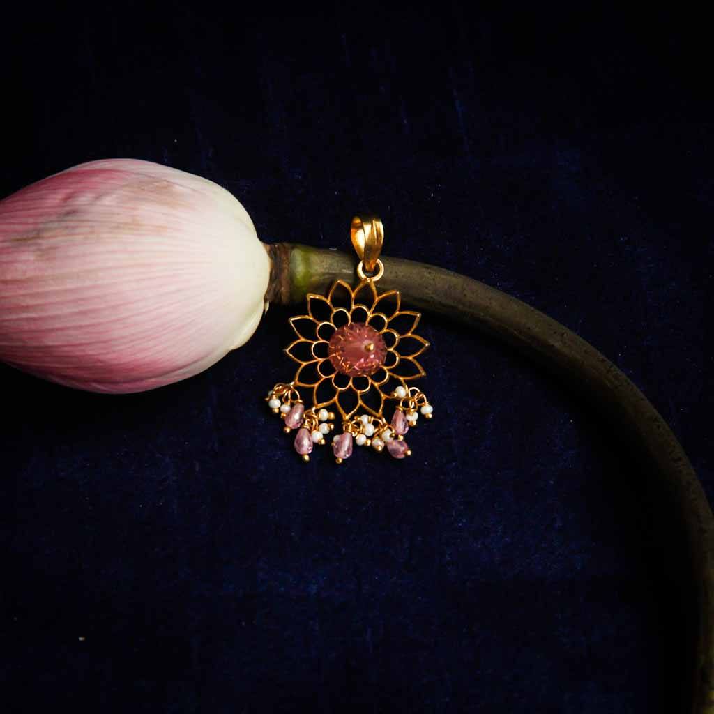 Pink Zircon Gold Plated Silver Pendant Necklaces - By Unniyarcha - Original Manufacturers of Silver Jewelry, Gold Plated Jewellery, Fashion Jewellery and Personalized Soul Bands and Personalized Jewelry