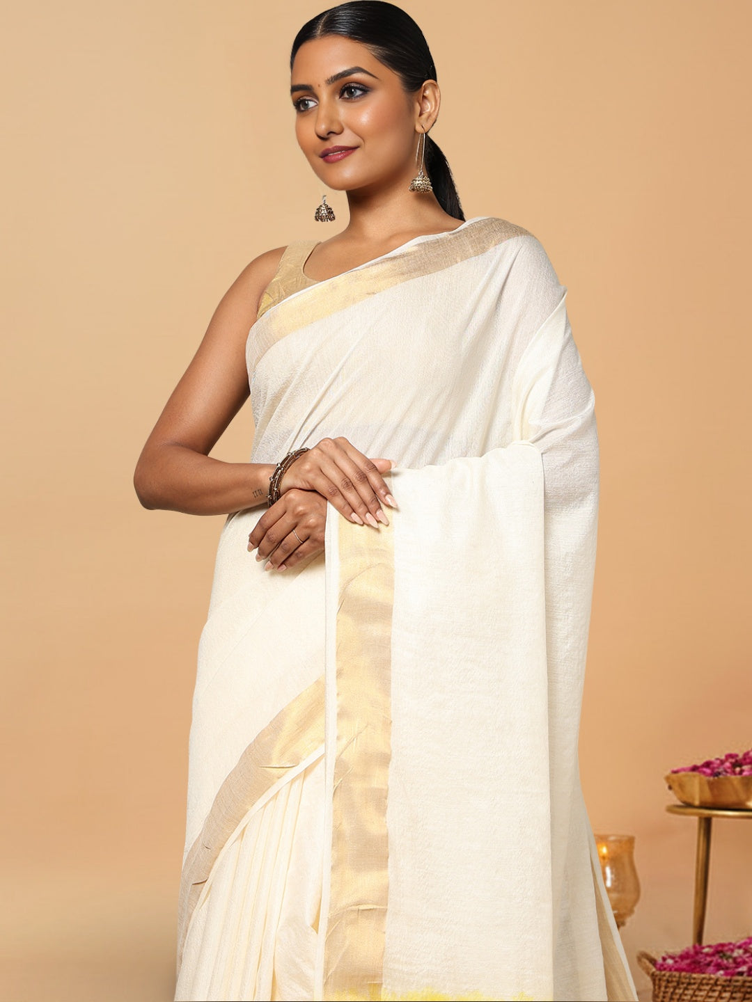 Handloom Kota Silk Dreamy Beige & Yellow Saree