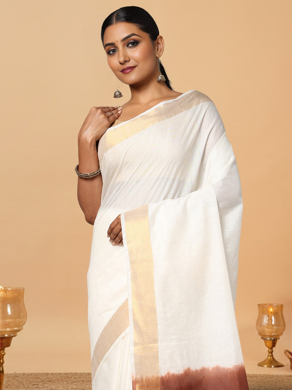 Handloom Kota Silk Unique Beige & Brown Saree