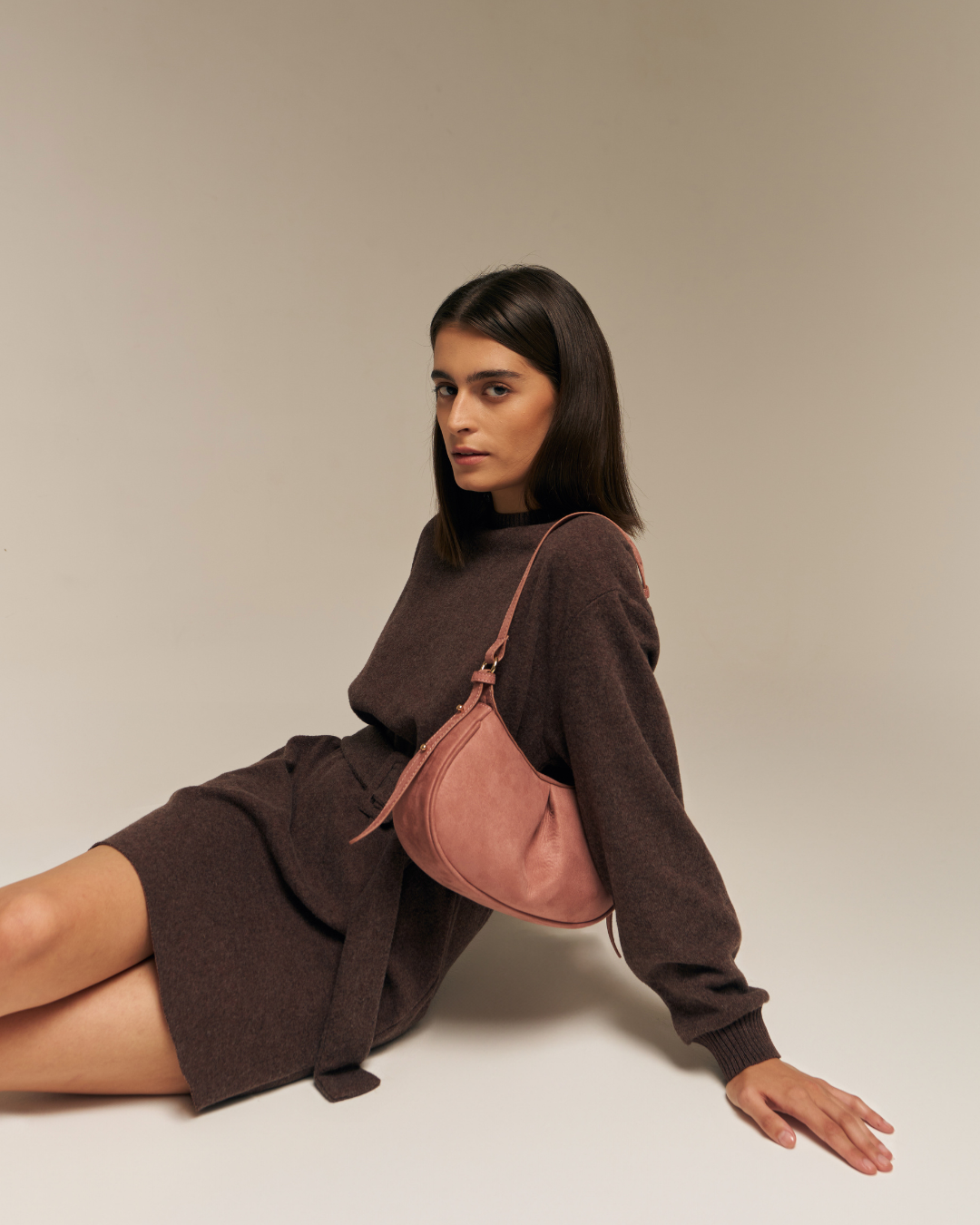 Pleated Moon Suede Pink Bag