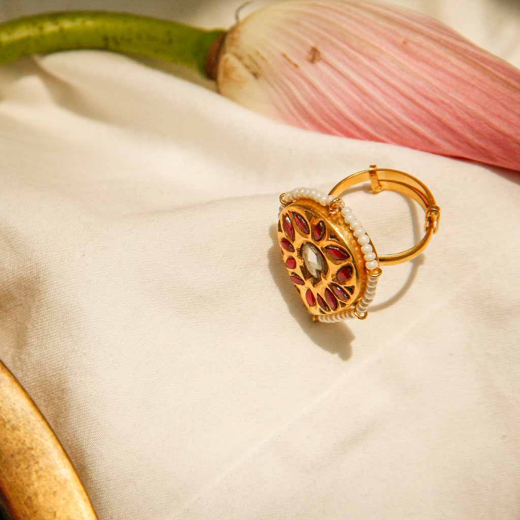 Polki Jadau Gold Plated Silver Ring Rings - By Unniyarcha - Original Manufacturers of Silver Jewelry, Gold Plated Jewellery, Fashion Jewellery and Personalized Soul Bands and Personalized Jewelry
