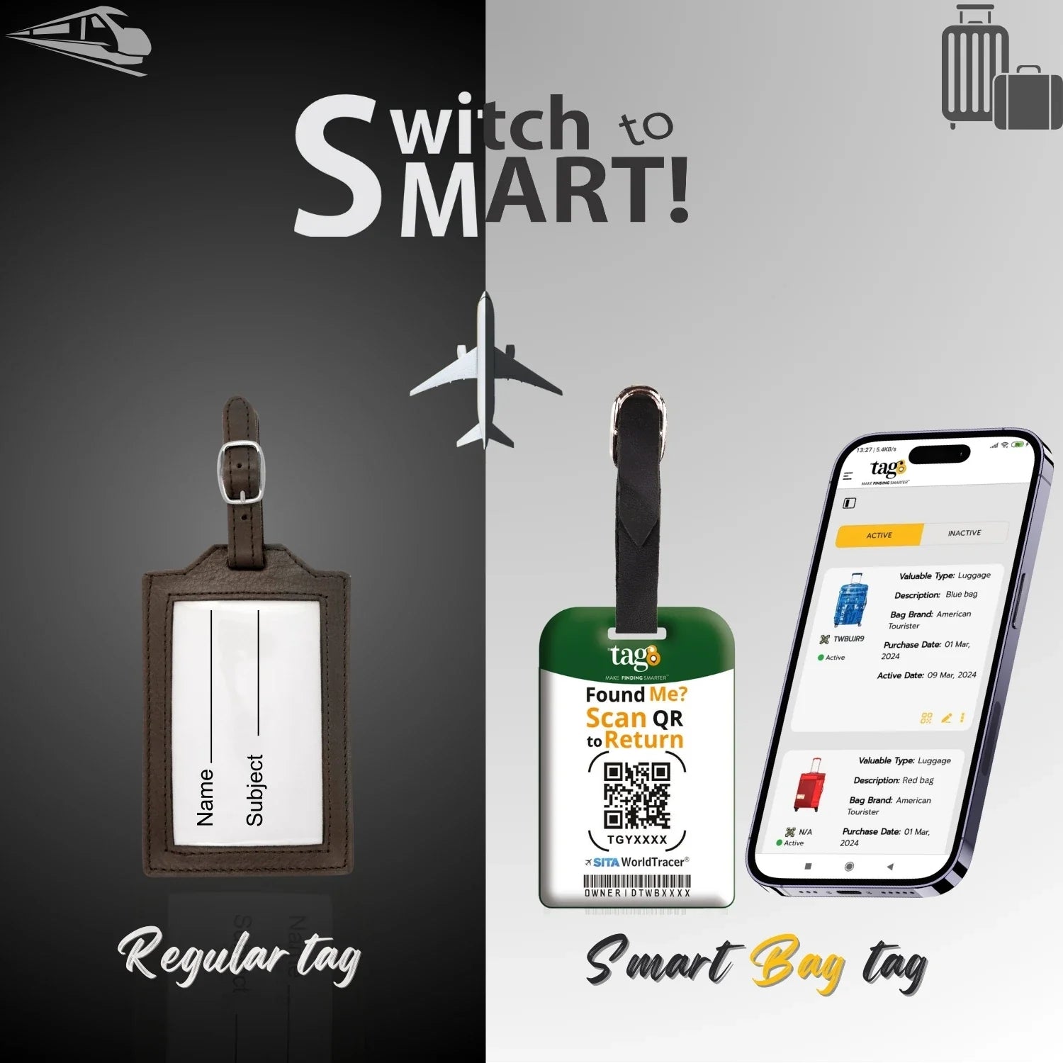 Portugal QR Bag Tag by tag8 with QR code for safety