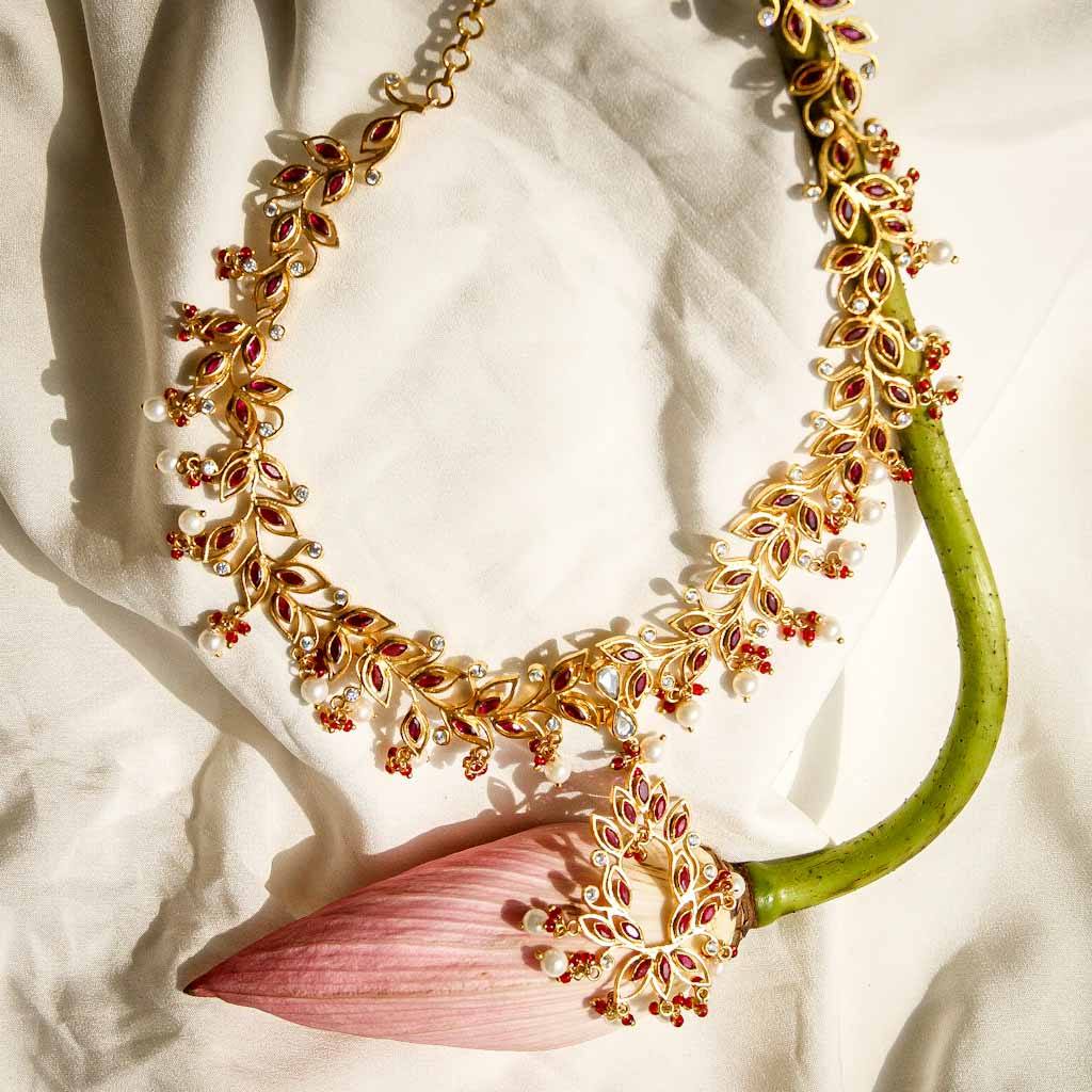 Red Zircon Gold Plated Necklace Necklaces Necklace - By Unniyarcha - Original Manufacturers of Silver Jewelry, Gold Plated Jewellery, Fashion Jewellery and Personalized Soul Bands and Personalized Jewelry