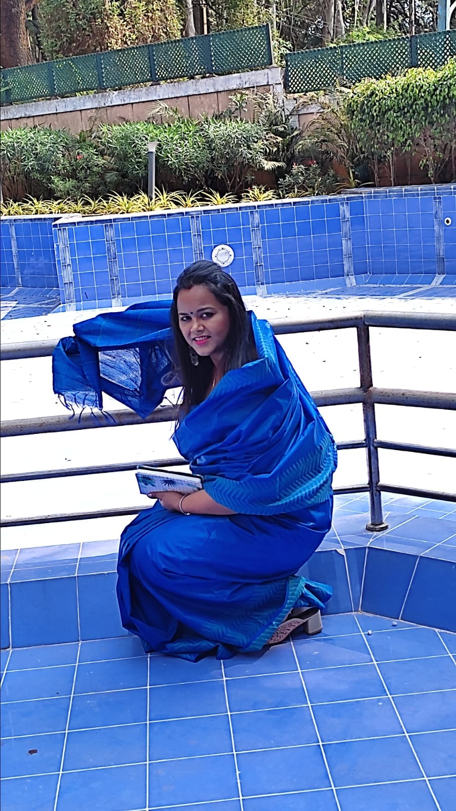 Chanderi Silk Blue Saree with Running Blouse-Indiehaat