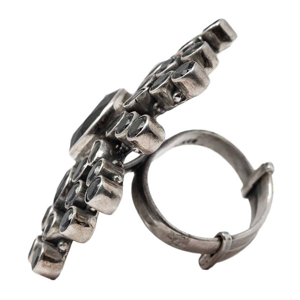 Silver Black Flower Ring - By Unniyarcha - Original Manufacturers of Silver Jewelry, Gold Plated Jewellery, Fashion Jewellery and Personalized Soul Bands and Personalized Jewelry