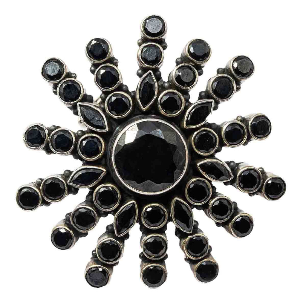 Silver Black Flower Ring - By Unniyarcha - Original Manufacturers of Silver Jewelry, Gold Plated Jewellery, Fashion Jewellery and Personalized Soul Bands and Personalized Jewelry