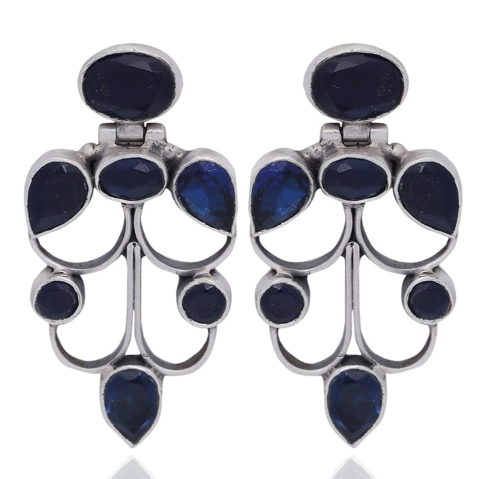 SILVER BLUE OXIDISED EARRING