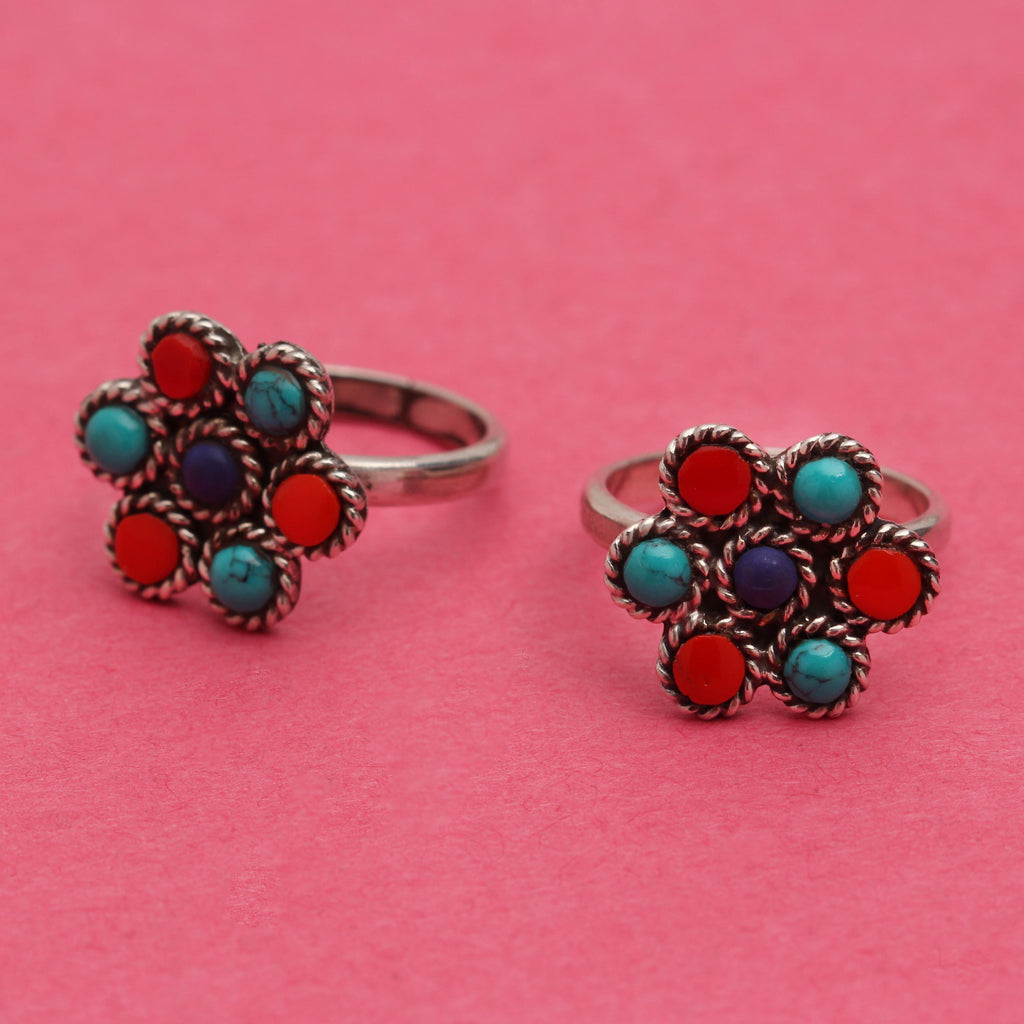 Silver Colorful Flower Toe Ring Toe Rings - By Unniyarcha - Original Manufacturers of Silver Jewelry, Gold Plated Jewellery, Fashion Jewellery and Personalized Soul Bands and Personalized Jewelry