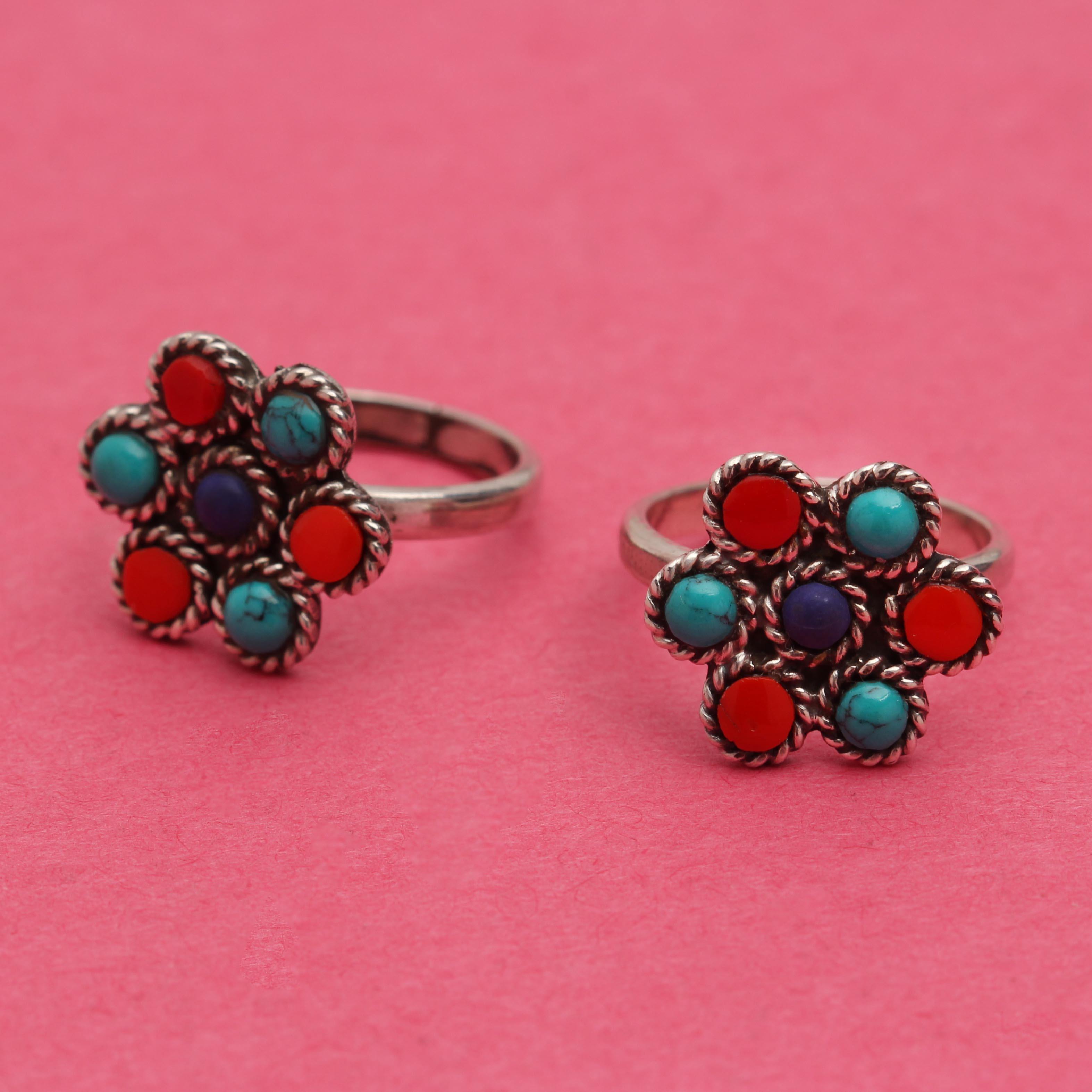 Silver Colorful Flower Toe Ring Toe Rings - By Unniyarcha - Original Manufacturers of Silver Jewelry, Gold Plated Jewellery, Fashion Jewellery and Personalized Soul Bands and Personalized Jewelry