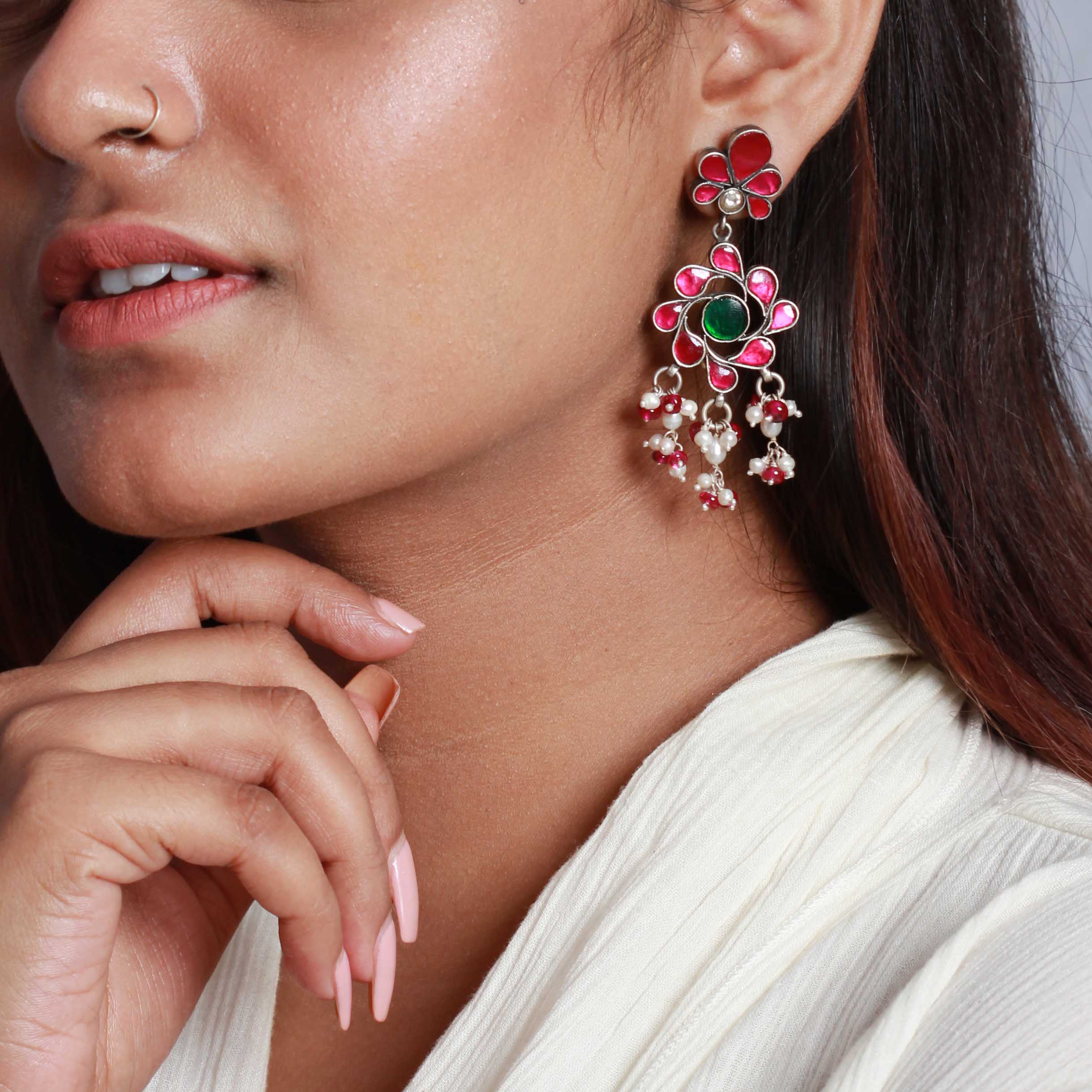 Silver Flower Long Earring Earrings - By Unniyarcha - Original Manufacturers of Silver Jewelry, Gold Plated Jewellery, Fashion Jewellery and Personalized Soul Bands and Personalized Jewelry