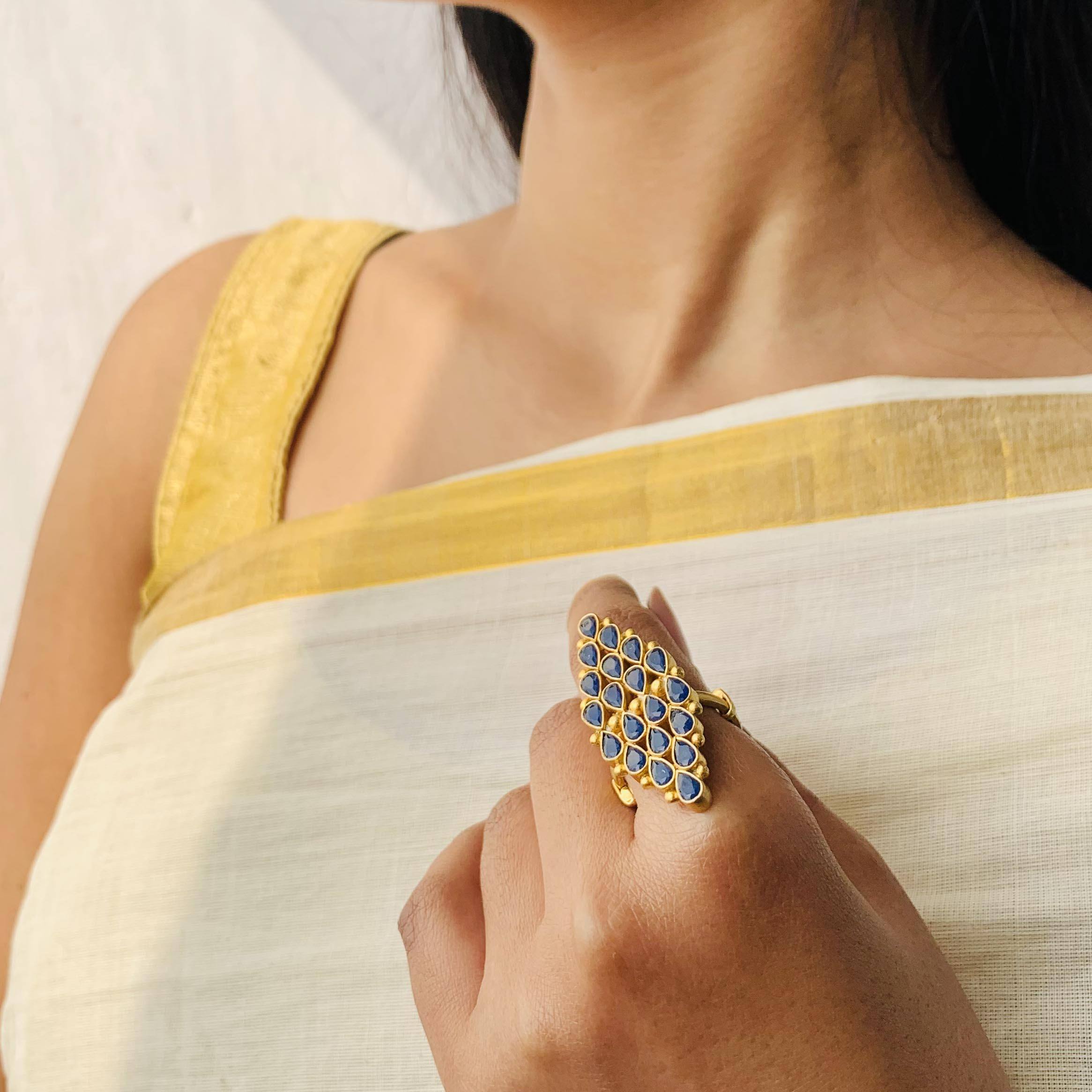 Silver Gold Plated Blue Ring Rings - By Unniyarcha - Original Manufacturers of Silver Jewelry, Gold Plated Jewellery, Fashion Jewellery and Personalized Soul Bands and Personalized Jewelry