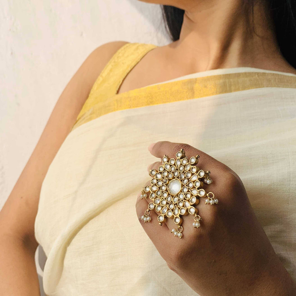 Silver Gold Plated Jadau Princess Ring Rings - By Unniyarcha - Original Manufacturers of Silver Jewelry, Gold Plated Jewellery, Fashion Jewellery and Personalized Soul Bands and Personalized Jewelry