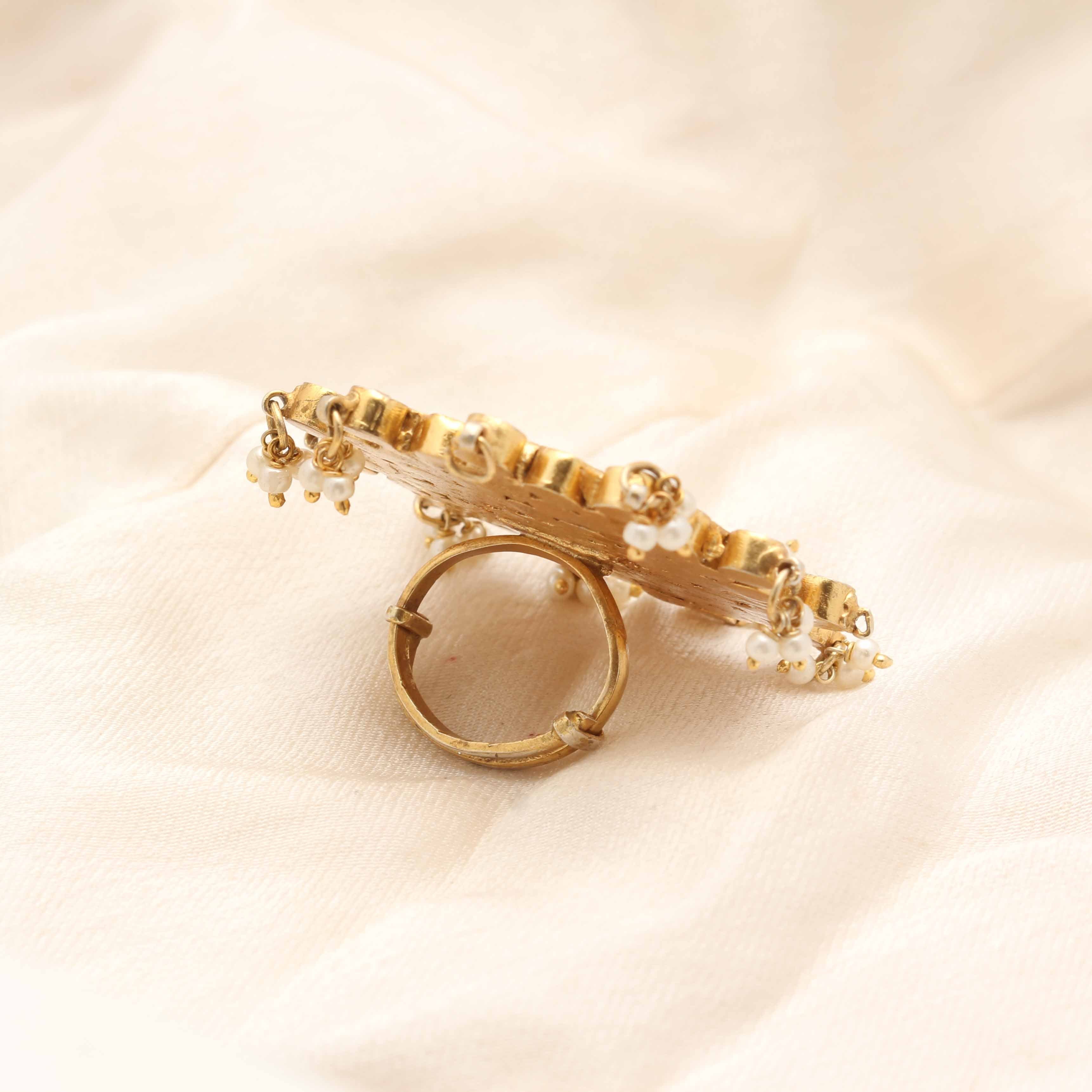 Silver Gold Plated Jadau Princess Ring Rings - By Unniyarcha - Original Manufacturers of Silver Jewelry, Gold Plated Jewellery, Fashion Jewellery and Personalized Soul Bands and Personalized Jewelry