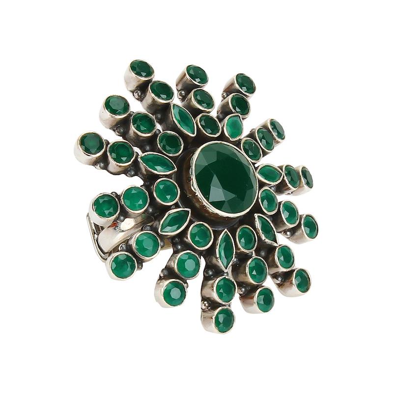 Silver green flower ring - By Unniyarcha - Original Manufacturers of Silver Jewelry, Gold Plated Jewellery, Fashion Jewellery and Personalized Soul Bands and Personalized Jewelry