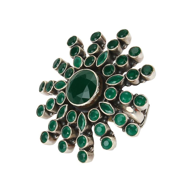 Silver green flower ring - By Unniyarcha - Original Manufacturers of Silver Jewelry, Gold Plated Jewellery, Fashion Jewellery and Personalized Soul Bands and Personalized Jewelry