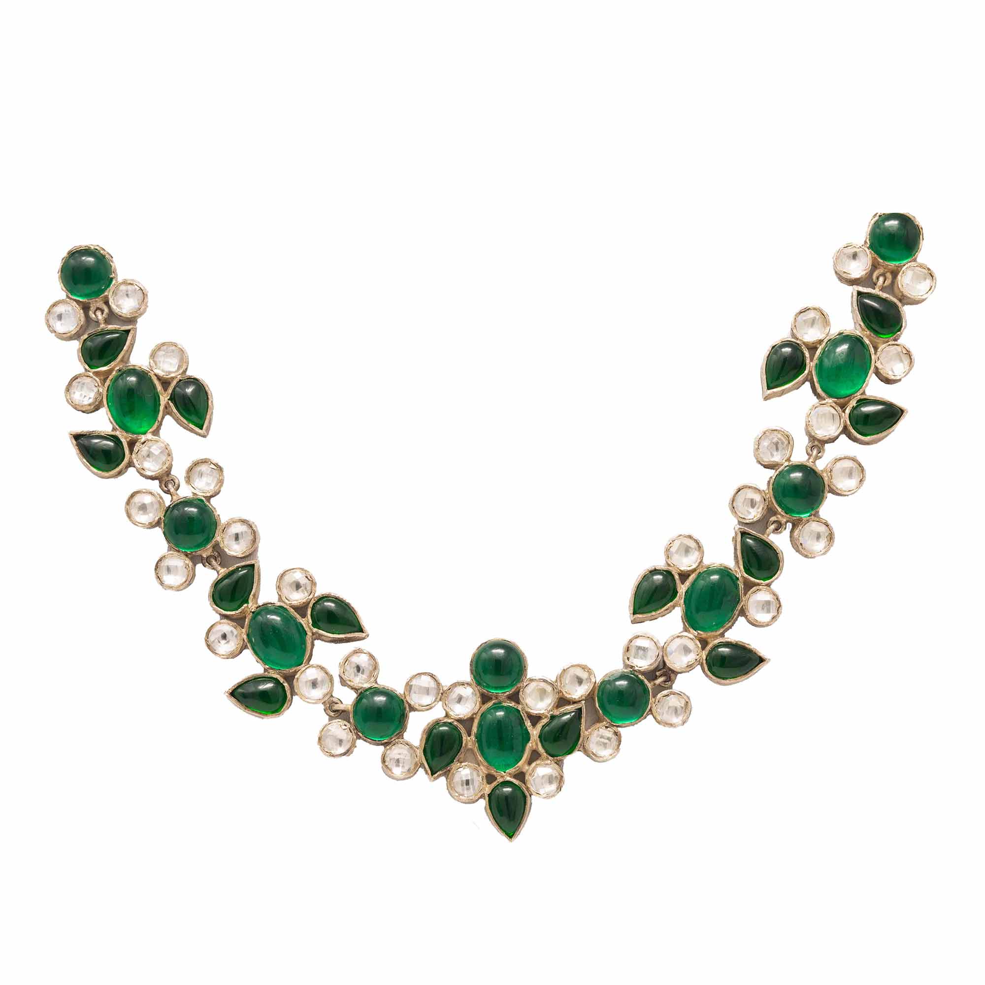 Silver green jadau necklace - By Unniyarcha - Original Manufacturers of Silver Jewelry, Gold Plated Jewellery, Fashion Jewellery and Personalized Soul Bands and Personalized Jewelry
