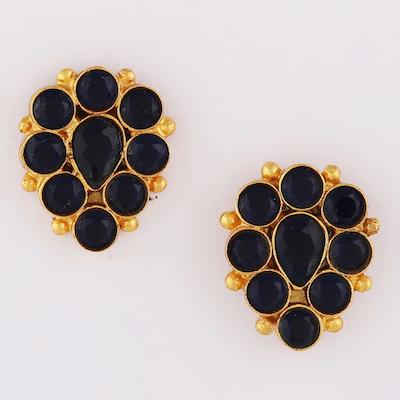 Silver Green Studs Earrings Dark Blue - By Unniyarcha - Original Manufacturers of Silver Jewelry, Gold Plated Jewellery, Fashion Jewellery and Personalized Soul Bands and Personalized Jewelry