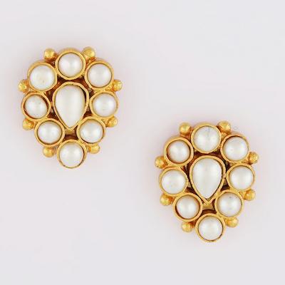 Silver Green Studs Earrings Pearls - By Unniyarcha - Original Manufacturers of Silver Jewelry, Gold Plated Jewellery, Fashion Jewellery and Personalized Soul Bands and Personalized Jewelry
