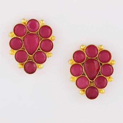 Silver Green Studs Earrings Red - By Unniyarcha - Original Manufacturers of Silver Jewelry, Gold Plated Jewellery, Fashion Jewellery and Personalized Soul Bands and Personalized Jewelry