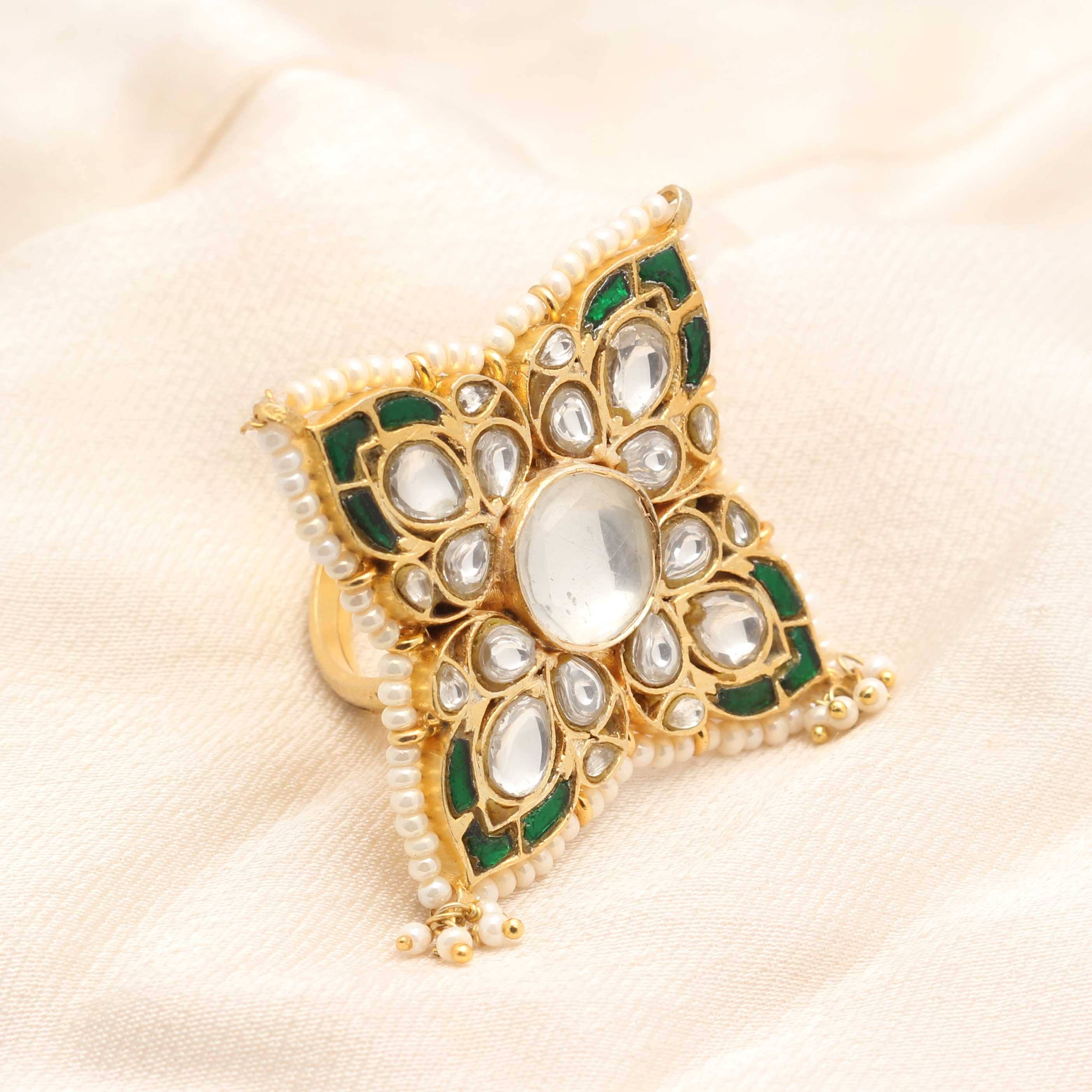 Silver Kundan Green Ring Rings - By Unniyarcha - Original Manufacturers of Silver Jewelry, Gold Plated Jewellery, Fashion Jewellery and Personalized Soul Bands and Personalized Jewelry