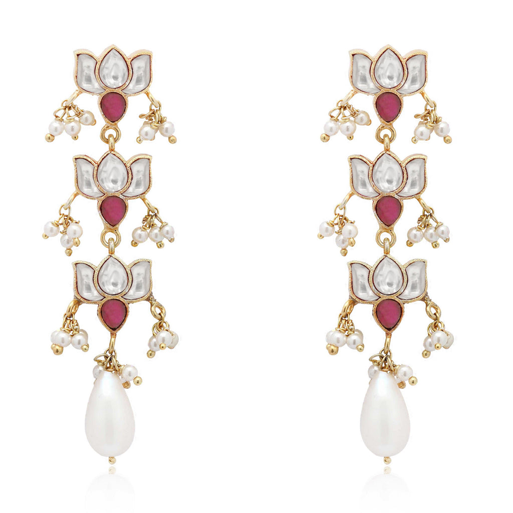 Silver Kundan Lotus Bloom Earring with Pearl