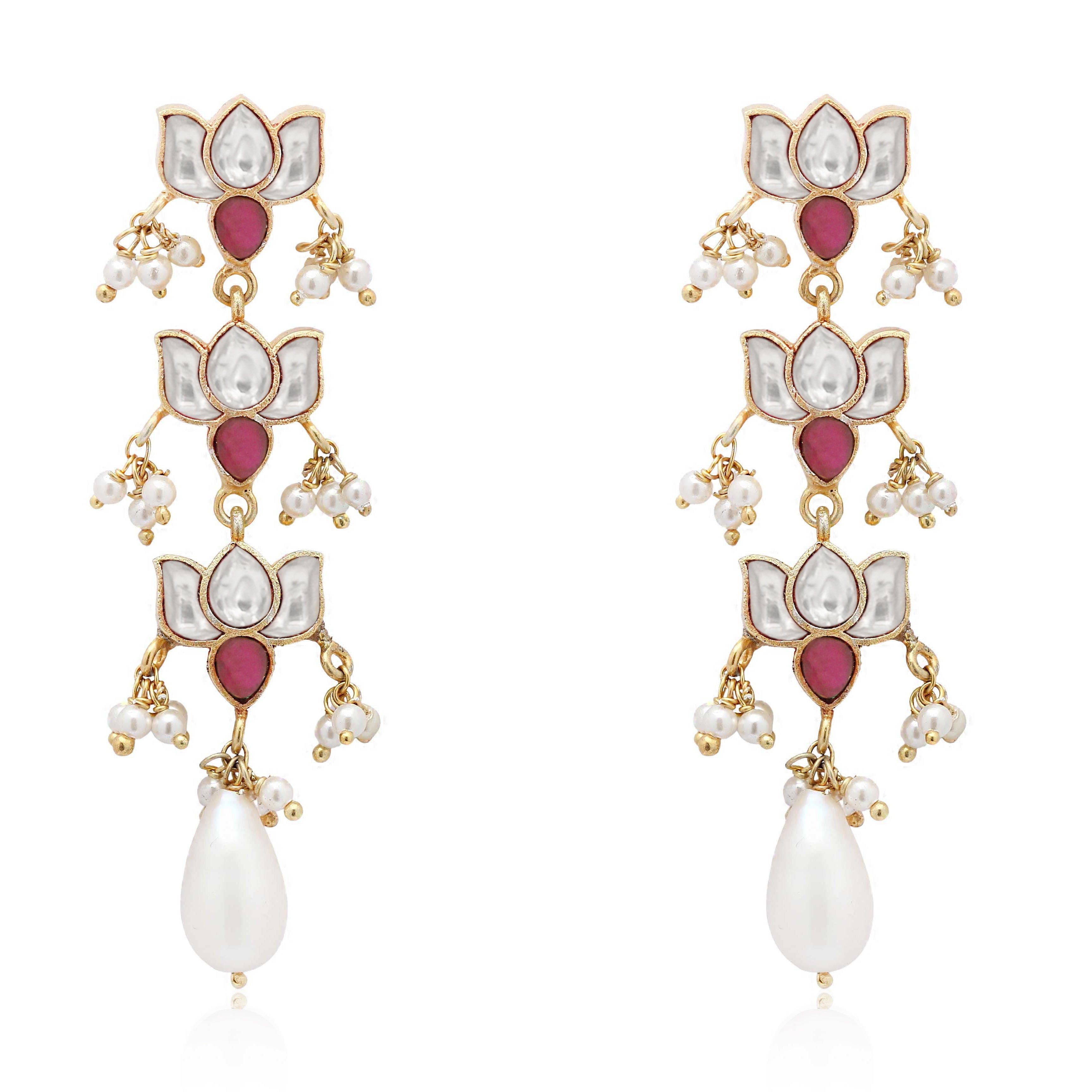 Silver Kundan Lotus Bloom Earring with Pearl