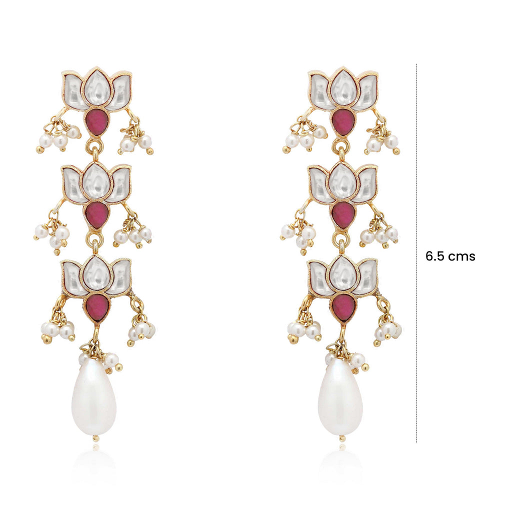 Silver Kundan Lotus Bloom Earring with Pearl