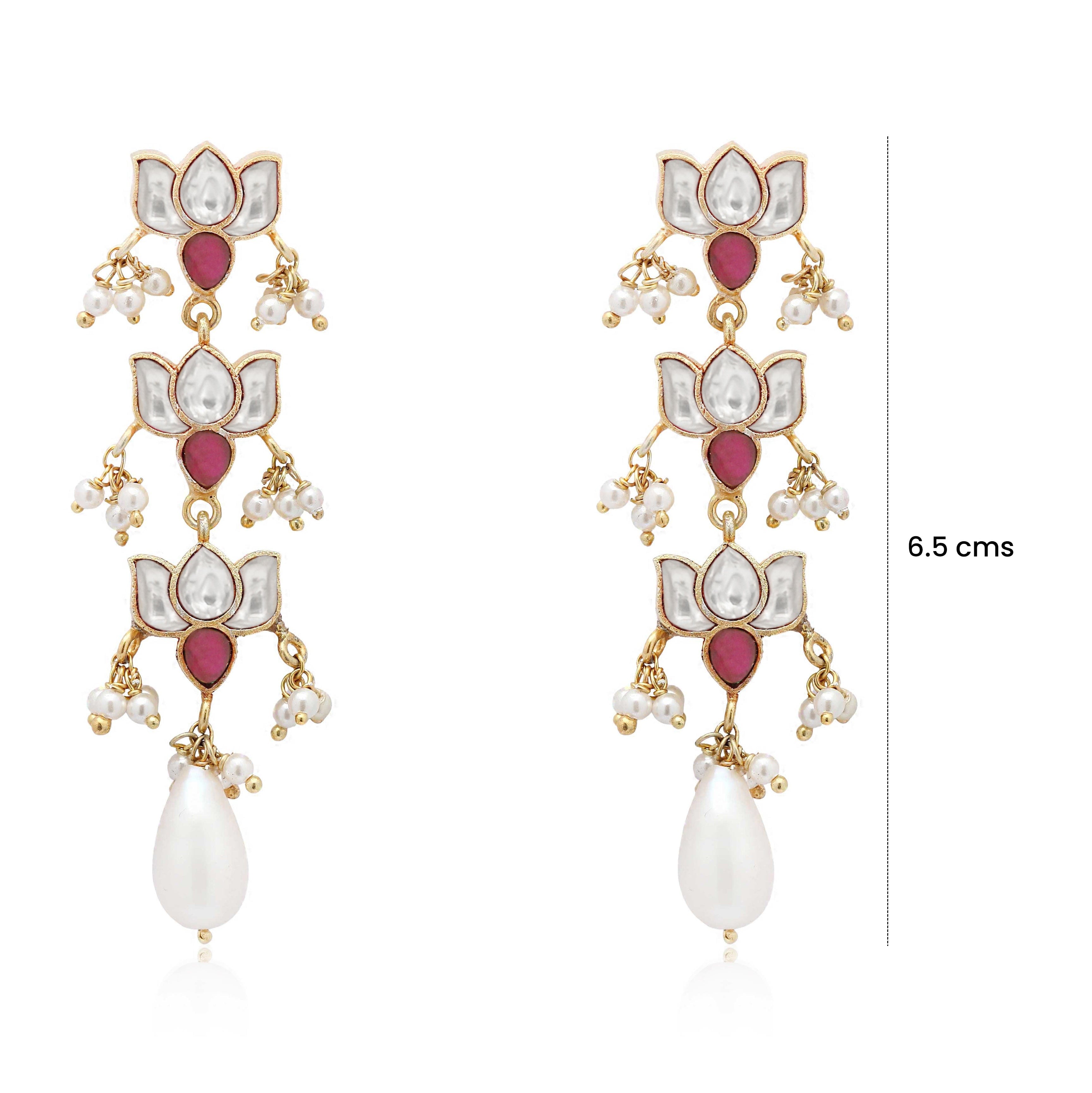 Silver Kundan Lotus Bloom Earring with Pearl
