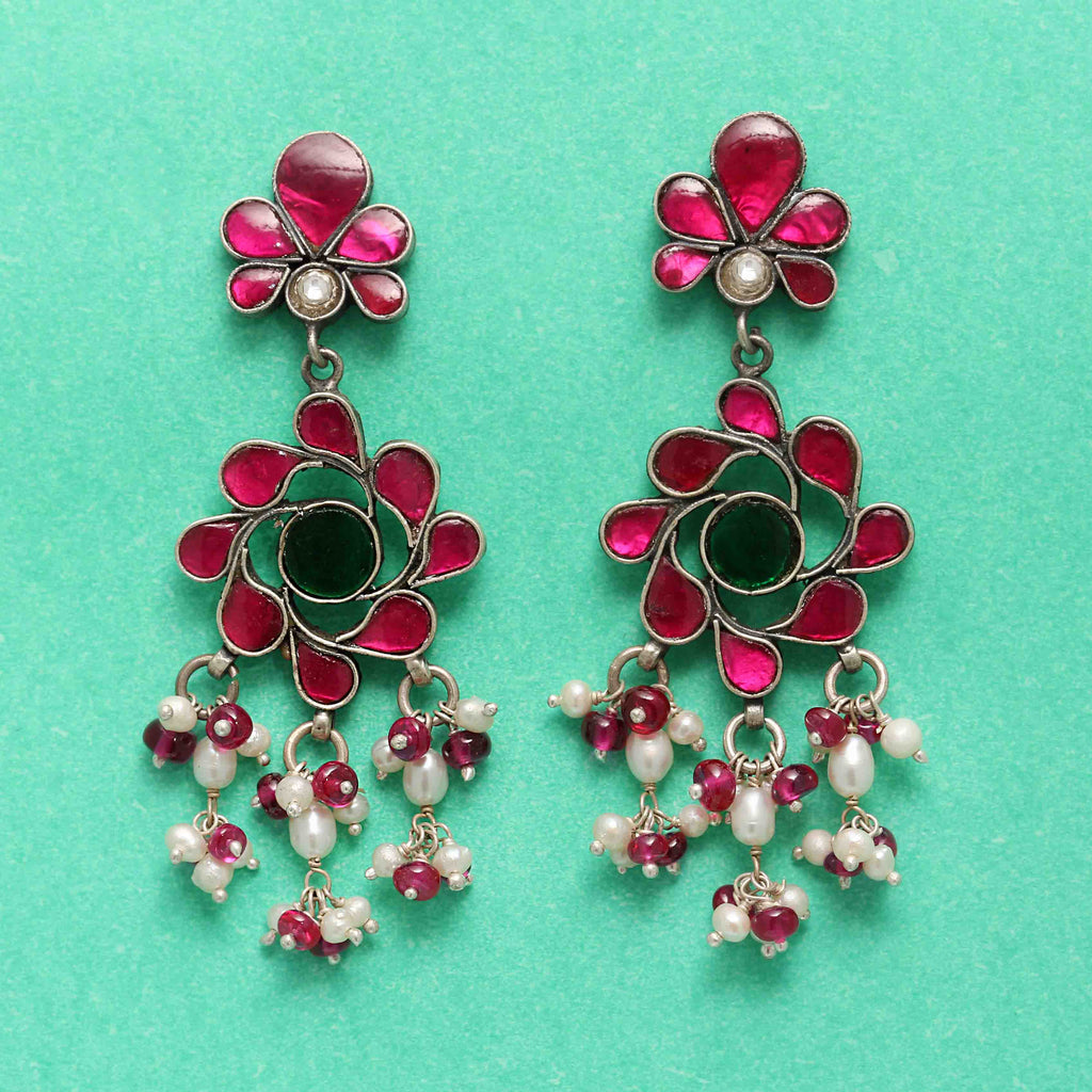 Silver Flower Long Earring