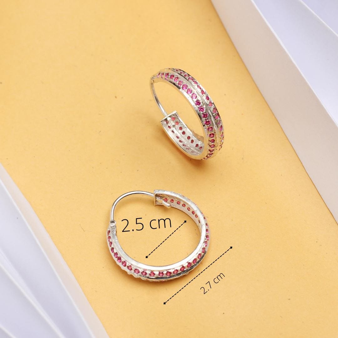 Silver Pink Zircon Hoop Earrings Earrings - By Unniyarcha - Original Manufacturers of Silver Jewelry, Gold Plated Jewellery, Fashion Jewellery and Personalized Soul Bands and Personalized Jewelry